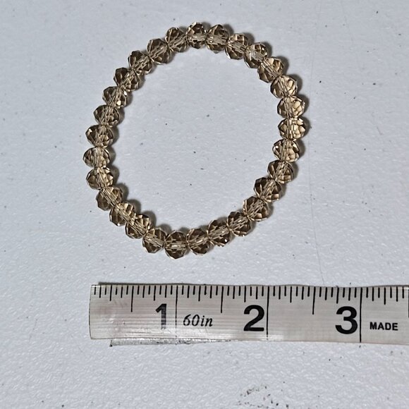 Brown Beaded Stretch Bracelet Faceted Champagne Colored Beads Minimalist Jewelry - Picture 3 of 3